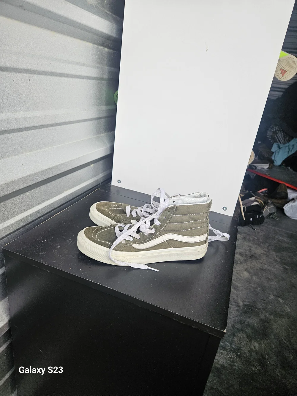 Vans Sk8-Hi High-Top Sneakers in Olive with White Stripe